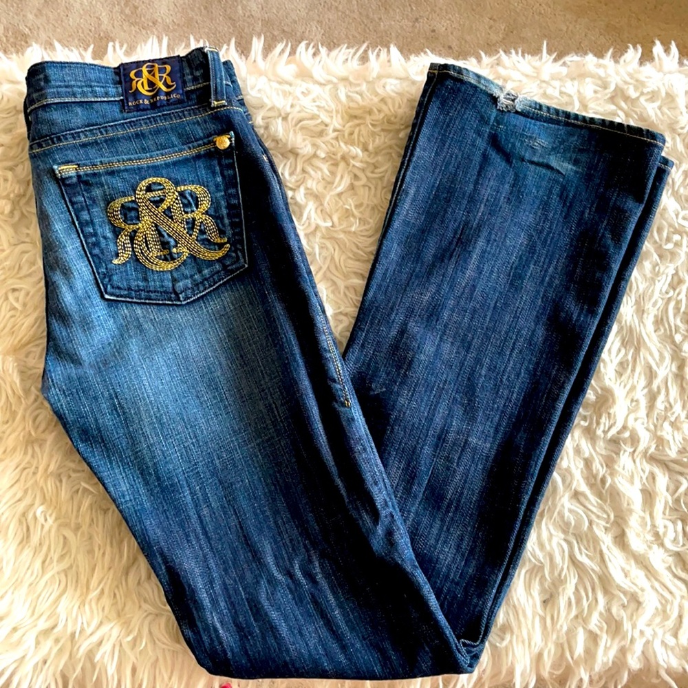 Rock & Republic Kasandra jeans, gold, EUC size 28